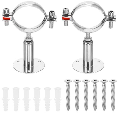 sourcing map 2 Set Wall Mount Ceiling Mount Pipe Supports 304 Stainless Steel Adjustable Pipe Bracket Clamp with Screw for OD Pipe 2-2.2 (51-57mm) Adjustable Height 50-100mm