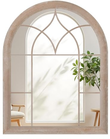 RELAX4LIFE Miroir Mural Arqué, Miroir Fenetre Arche avec Cadre Métallique, Verre Haute Définition, Décoration Murale Rustique pour Chambre Entrée Salon (Gris, 69x88,5 cm)
