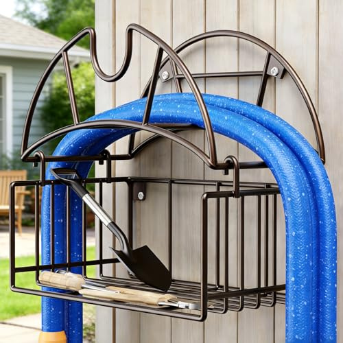 Gartenschlauchhalter Wandhalterung, 11,7 * 5,7 * 5,8inch Gartenschlauch Halterung, Schlauchhalter Wand, Metall Schlauchhalter für Garten, Hof, Garage, Kohlenstoffstahl, Schwarze Farbe