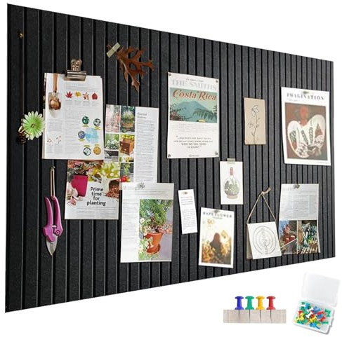 Bacheca in feltro, autoadesiva, 90 x 60 cm, colore nero, striscia verticale decorativa in feltro, lavagne memo per ufficio, cucina