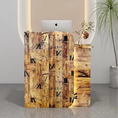 errtsdb Empfangstheke Holz, Front Theke Bürotheke Rezeption Tisc, Moderne Empfangstresen Verkaufstheke Rezeptionstheken für Salon Geschäft Hotel Büro(Alphabet-Muster, 60x45x100cm)