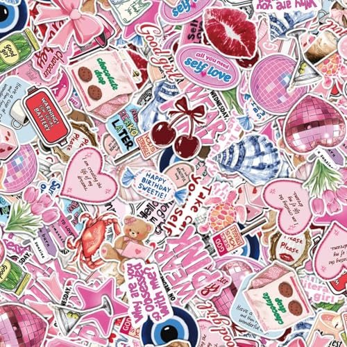 50pcs Pink Stickers Aesthetic, Cute Motivational Stickers for Girls, Inspirational Decals Coquette Sticker for Scrapbook Laptop Water Bottles Computer Phone Hard Hat Car Decor