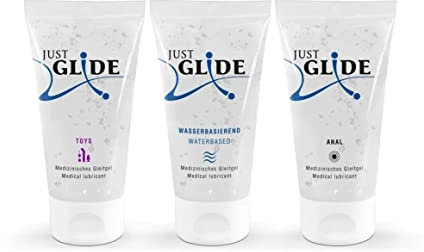 Just Glide Gleitgel Set 3 x 50 ml - Paket mit natürlichem Gleitmittel auf Wasserbasis für sie und ihn, geeignet für Analverkehr, Erdbeergeschmack