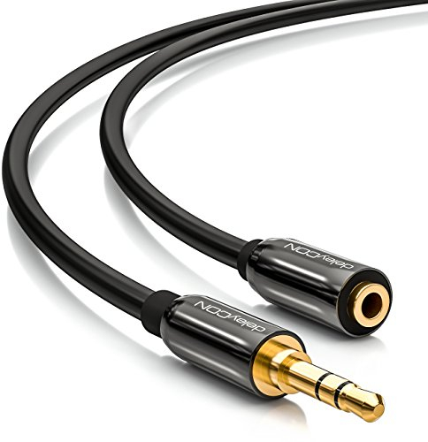 deleyCON 20m Stereo Audio Verlängerungskabel - 3,5mm Klinke Buchse zu Stecker - aux Kabel mit Metallstecker - Schwarz