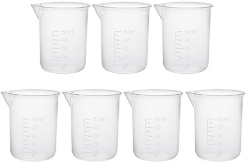 sourcingmap Vaso medidor de 50 ml de plástico PP graduado transparente para líquidos de cocina de laboratorio, 7 unidades