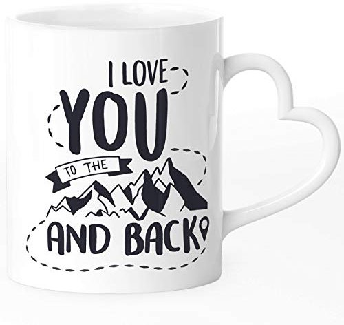 SpecialMe® Tasse mit Herz-Henkel I love you to the mountains and back Spruch Liebe Geschenkidee weiß Herz-Tasse