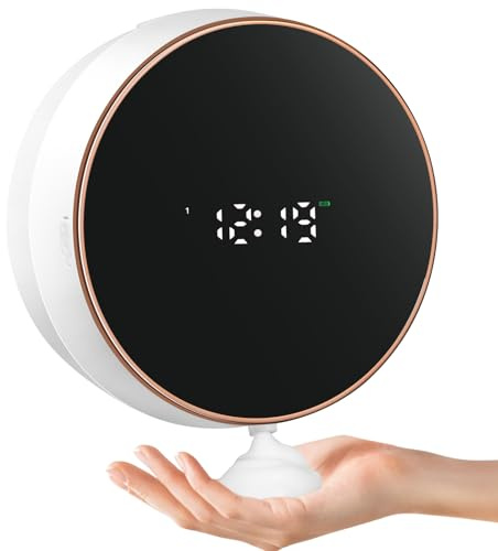 Automatic Soap Dispenser Foam Bathroom: Wall Mount Rechargeable Touchless Adjustable Auto Smart Electric Plastic White Foaming Soap Dispenser with Clock - Kitchen - Hand Dish Lotion Couple Kids