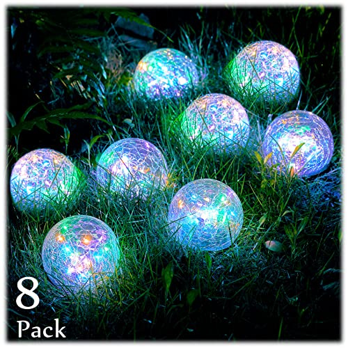 Honoson Decorative Solar Globe Lights Outdoor Waterproof LED Cracked Glass Ball Lights for Pathway, Walkway, Garden, Yard, Lawn Decoration(8 Pcs,3.9 Inch)