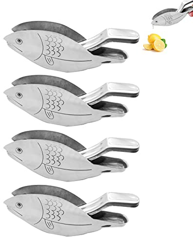 BestAlice 4 st manuell citronpress, citronpress, citronpress, citronpress, citronpress i rostfritt stål, bärbar juicepress för hemmabar, fisk