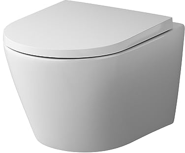 AM.PM Flash - WC Suspendu Sans Bride, Sans Rebord, Cuvette WC Suspendu Complet Kit, Abattant WC avec Amovible Softclose, Fixation Invisible, Toilette Suspendu Mural en Céramique, Blanc, 39 cm