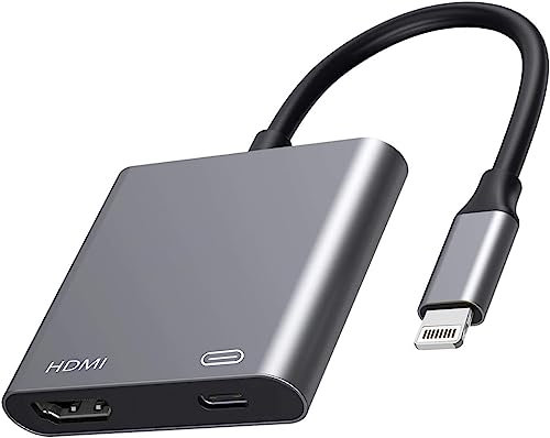 HDMI Adapter for iPhone to TV, Digital AV for iPad iPhone to HDMI Adapter Plug & Play 1080P Screen Converter with iOS Charging Port Compatible for iPhone iPad and iPod Models and TV Monitors Projector