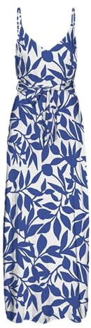 VERO MODA Vmeasy Joy Slit Maxi V-Neck Robe WVN GA, Blanche-Neige/AOP : Alisa Mazarine Blue, S Femme