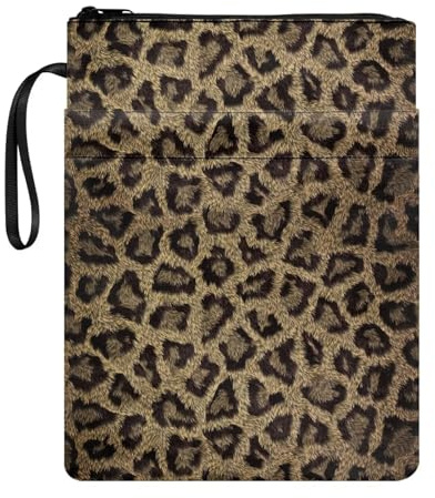 NETILGEN Buchhüllen mit Leopardenmuster, Hardcover, Reißverschluss, Buchschoner mit Tasche, Buchumschläge für Taschenbücher, Waschbare Tasche für Teenager, Erwachsene, Liebhaber, Geschenk