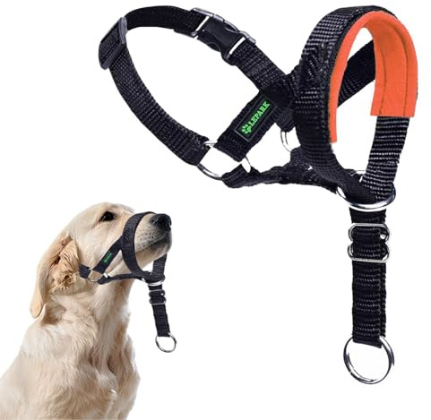ILEPARK Dog Head Collar with Safety Strap, Head Harness for Dogs to Stop Pulling, Easy to Use, Adjustable & Reflective (S, Orange)