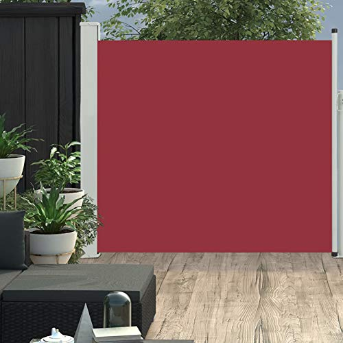 ShCuShan Ausziehbare Seitenmarkise 170×300 cm Rot Balkon Markise Ohne Bohren Terrassen-Sichtschutz
