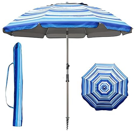 WATAOW Ombrellone da Spiaggia 220 Cm Portatile Antivento per Patio e Giardino, Protezione UV50+, Inclinabile, Rivestito