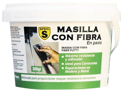 SPSIL Masilla Reparadora con Fibra de Vidrio - Para Grietas, Juntas y Abolladuras - Uso Interior/Exterior - Compatible con Yeso, Madera y Metal - Secado en 2h (Blanco) (300 gr)