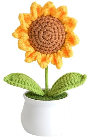 XUNYYBIN Häkelblumen künstliche Sonnenblume für Büroschreibtisch -Auto -Armaturenbrettdekor, lustige Geschenke für Frauen Geburtstag Weihnachtsfeier Dekorationen Motivationsgeschenke