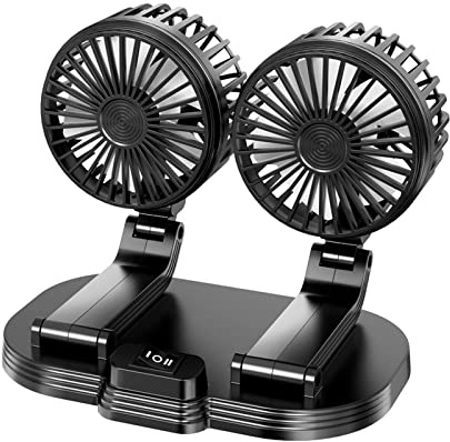 BELOWSYALER Ventilador de montaje para vehículo, alimentado por USB, rotación de cabeza de coche, ventilador ajustable de refrigeración automática para el hogar, oficina, dormitorio, USB