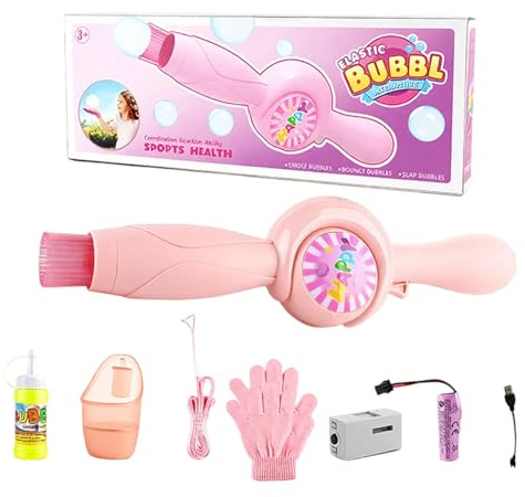 Bubble Wand - interaktiv påfyllningsbar maskin med färgglada, bubbla av | För födelsedagsfester, högtider, sommarstrand, utomhus, barn, åldrar, 3 år och äldre