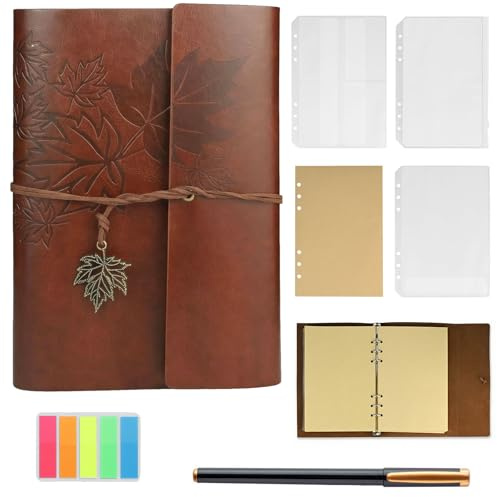 SIMDAO A5 Leder Notizbuch Set, Nachfüllbares Reisetagebuch mit Blanko Kraftpapier-Einlagen, Traveler's Notebook mit Stift, Vintage Journal für Damen Herren, Arbeit, Reise, Schule, Grün (Braun)