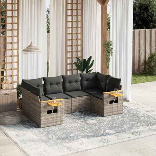 RCODSSK Modulares Gartensofa Set Schwarz 6-TLG. Poly Rattan Sofa Set mit Tisch und abnehmbaren Kissen für Garten und Terrasse