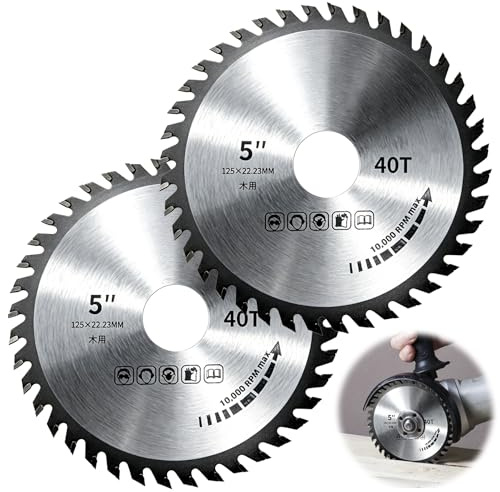 2 Pcs 125 mm 40T Wood Cutting Discs - 22.23 mm Bore for Angle Grinders | Carbide Teeth Cut Wood And Plastic, 40T Pattern Leaves Smoother Edges, Runs Up To 10000 RPM, Spare Blade Reduces Downtime