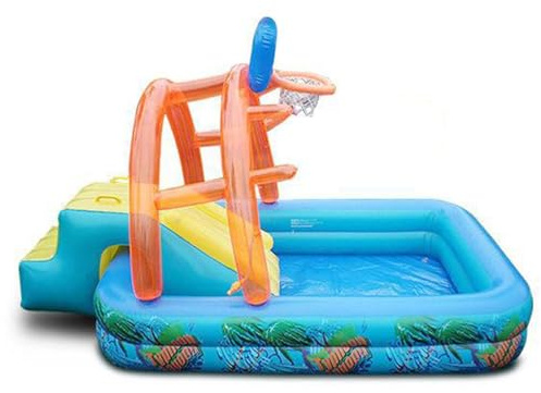 Aufblasbares Spielzentrum - Wasserrutsche Für Hinterhof | Aufblasbarer Wasserpark Mit Kinderpoolrutsche | Verdicktes PVC-Material Leicht Stabil Langlebig | Schwimmbad Basketballkorb Ɓaby Planschen Spr