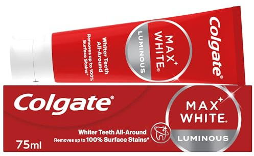 Colgate Max White Luminous Toothpaste 75ml - Teeth whitening Toothpaste - Clinically Proven Formula - Removes up to 100% of Surface Stains - SmartFoam System Cleans All Around Your Teeth