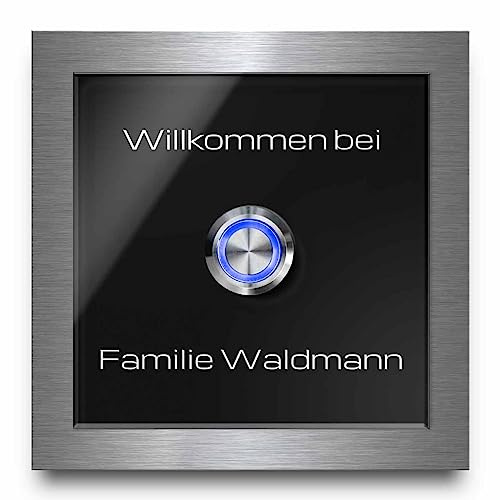 Acrylglas Türklingel mit Wunschgravur und Motiven - Klingel Modell Waldmann 10x10 cm | Wahlweise in Schwarz oder Anthrazit - Optional mit beleuchtetem Klingelknopf