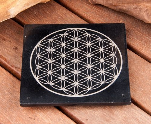 Blume des Lebens - Specksteinhalter schwarz 10 x 10 cm
