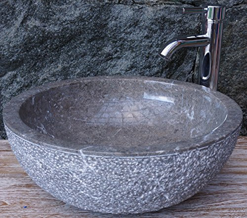 Guru-Shop Lavabo da Appoggio in Marmo Massiccio Rotondo, Lavabo, Lavabo in Pietra Naturale - Ø 45 cm Modello 14, Grigio, Lavabi, Lavabi Vasche da Bagno