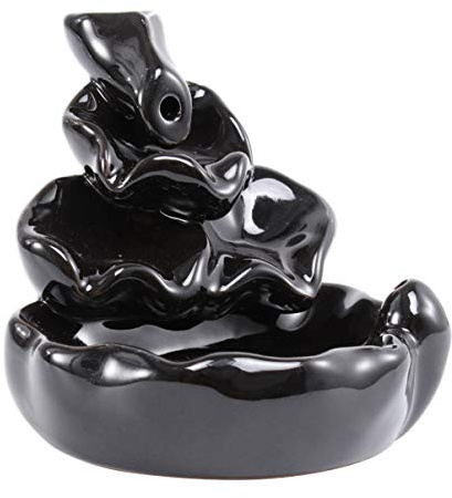 VORCOOL Rückfluss Räuchergefäß Räucherwasserfall Keramik Räucherstäbchen Halter Räucherkegel Räuchergefäß für Innenministerium Meditation Yoga, Schwarz