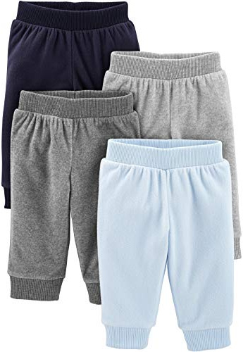 Simple Joys by Carter's Baby Boy's 4-Pack Fleece Pants Pants, Heather Grey/Navy/Light Blue, 12M