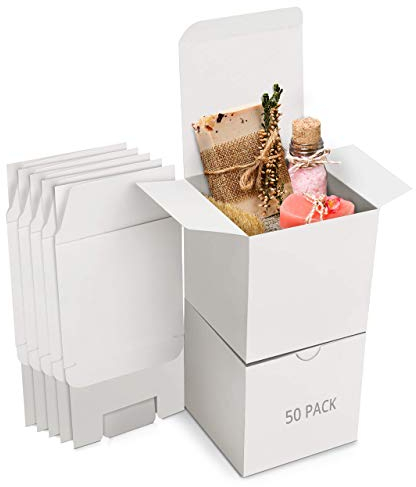 Belle Vous Geschenkboxen Kraftpapier Weiß (50Stk) – Karton Schachteln 7,5x7,5x7,5cm – Pappschachteln mit Deckel Einfach Aufzubauen – Geschenkbox Quadratisch für Geschenke, Party, Geburtstag, Hochzeit