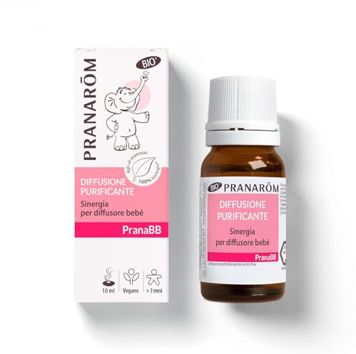 PRANARÔM PranaBB Difusión Purificante – Mezcla de Aceites Esenciales 100% BIO para Difusor Bebé – Purifica el Aire y Crea un Ambiente Saludable – Vegano – 10 ml