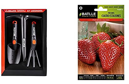Bellota 2994 - Kit De Jardinería Y Huerto Que Incluye: Rastrillo, Transplantador Y Azuela, Herramienta Pequeña De Jardin + Semillas Hortícolas - Fresones 4 Estaciones - Batlle