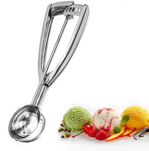 Bixel Cuillère à crème glacée avec déclenchement facile – Petite taille (4 cm) en acier inoxydable 304 pour boulettes de viande, boules de mellon, purée de pommes de terre et muffins