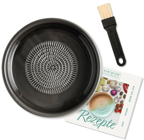 evergrate Keramikreibe Dipschale im Motiv Anthrazit mit Küchenpinsel und Rezeptheft