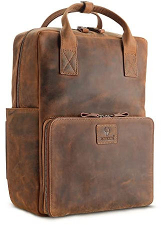 DONBOLSO Sac a Dos Amsterdam | Sac à Dos pour Ordinateur Portable pour Homme et Femme | Sac à Dos en Cuir pour le Voyage, le Bureau, Université | 20 Litre | Vintage Marron