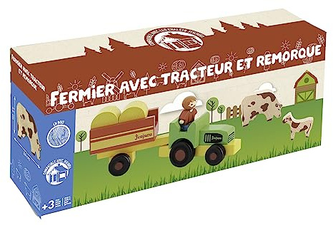Jeujura - Fermier avec Tracteur et Remorque - Jeu Construction 3 Ans - 8273 | Accessoires jeux de construction ferme - 1 Personnage et Accessoires - Jeu pour enfant - Imagination - Fabriqué en France