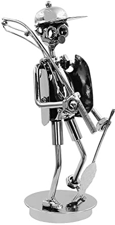 Creative Fisherman Iron Statue Metal Sculpture,A Man Carry The Fishing Rod and A Fish In Hand Statue Ornament Figurine for Father's Day Birthday Christmas Dad Man Gift Office Home Desk Decor