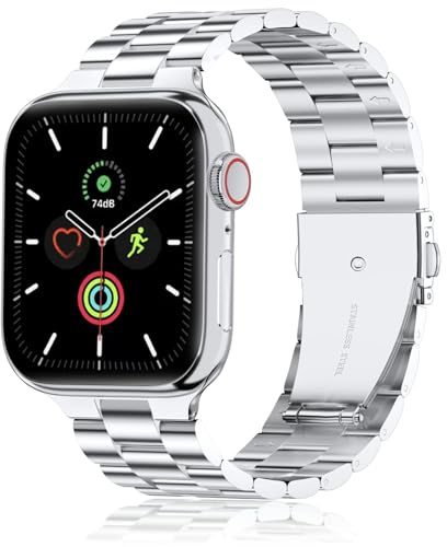 QAZNZ MetallArmband für Apple Watch 42mm(Series 11/10)40mm 41mm 38mm Herren | Edelstahl Ersatz Armbänder für iWatch Ultra 3 2 1,iwatch Series 10 9 8 7 6 5 4 3 2 1,SE 1-3,Damen Herren Business(Silber)