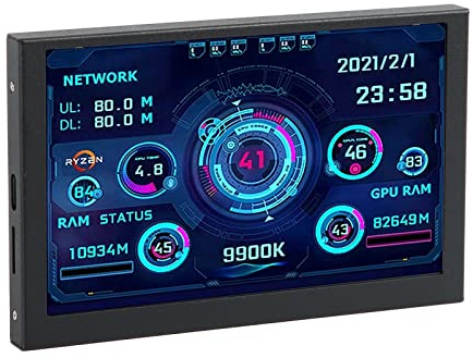 Topiky 5-Zoll-IPS-USB-Bildschirm, AIDA64 PC-CPU-GPU-RAM-Datenmonitor PC-Sensorpanel-Anzeige PC-Temperaturanzeige, für Windows, USB-Typ-C-Schnittstelle