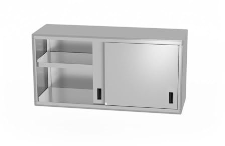 HENDI Wandschrank, Hängeschrank, mit Schiebetüren, geschweißt, Max. Tragfähigkeit pro Regalboden: ca. 70 kg/m², mit speziellen Leisten für die Wandmontage geliefert, 1200x400x(H)600mm, Edelstahl