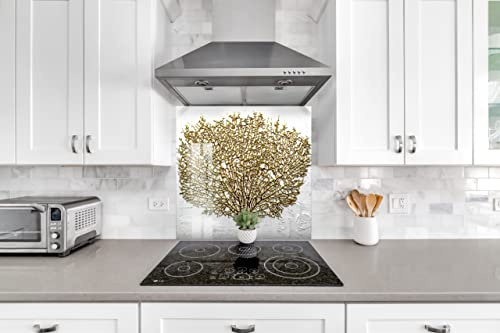 Myphotostation Golden Tree Spritzschutz aus gehärtetem Glas, 59,9 x 30,5 cm (B x H), Blumenmuster, für Küche, Dekor, Badezimmer, Wandschutz, Herd, Rückwand, Fliesen, Glas, Spritzschutz