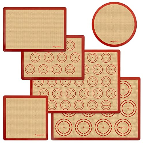 Silicone Baking Mat Set of 6, Easy Clean & Non-Stick Food Grade Reusable Baking Mat, Silicon Baking Mats Oven Liner Sheet, Round & Square Cake Mat, Pastry Board Rolling Dough Mats for Macaron Cookie