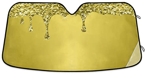 Pare Soleil Voiture Pare Brise Goutte À Goutte De Paillettes Jaunes Pare-Soleil Couverture Résistant À l'eau Car Pare-Soleil 70x130cm pour Camion, La Plupart des Véhicules, SUV