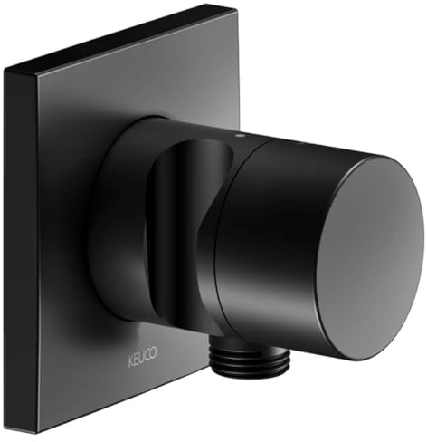 KEUCO IXMO Armatur, Absperrventil mit Schlauchanschluss und Brausehalter Unterputz, Rosette eckig, Griff IXMO Pure, Schwarz matt, 59541370202, Farbe: Schwarz Matt