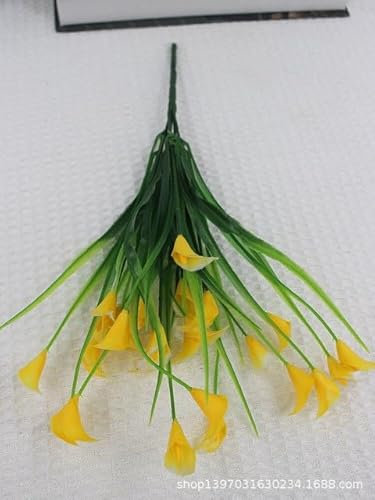 KEOU 1 STÜCK Künstliche Blumen Farbe Calla Lilie Gefälschte Blumen Für Outdoor Garten Terrasse Außerhalb Fenster Hof Büro Zuhause Schreibtisch Zimmer-Gelb